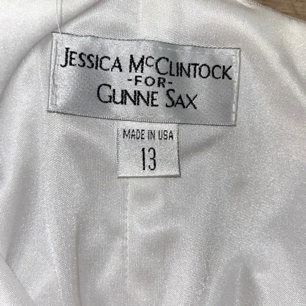 Vintage Jessica McClintock Gunne Sax Holo Strapless Formal Dress White Sz 13 NWT